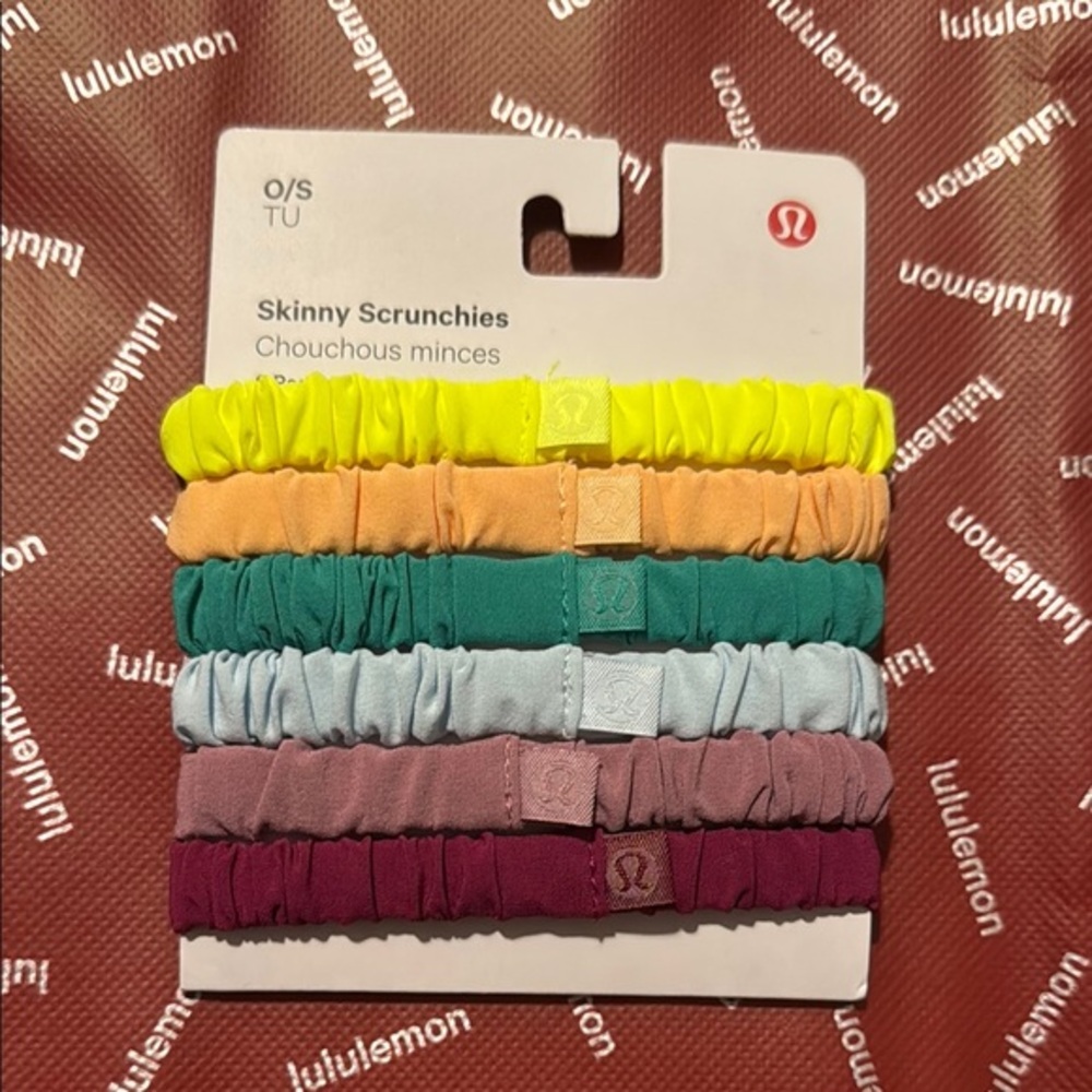 NWT Lululemon Skinny Scrunchies 6Pack Purple Yellow Kelly Green Blue Velvet Dust